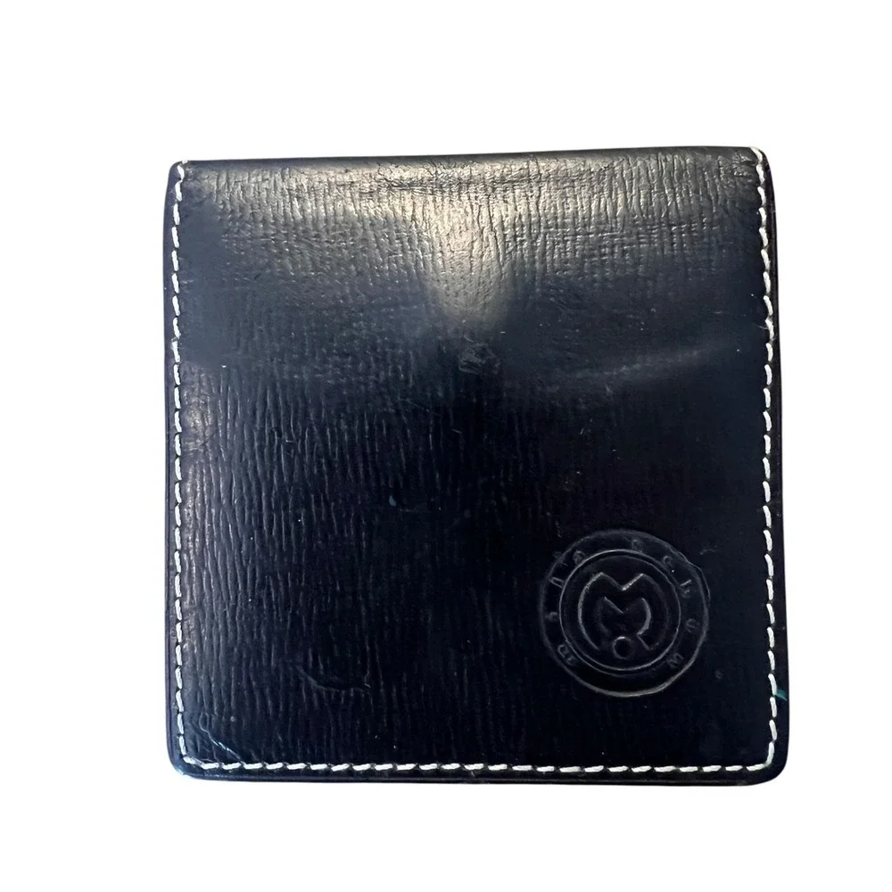 Mila Schon Made in Italy Leather 3-inch square Wallet Coin Brown Minimalist